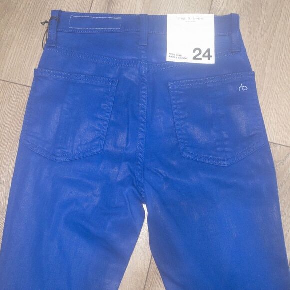 NWT Rag & Bone High Rise‎ Ankle Skinny Coated Blue Jeans Size 24 - Picture 4 of 6